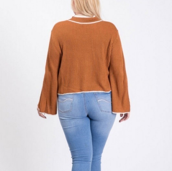 Camel Ribbed Mock Neck Plus Size crop sweater - Picture 4 of 9